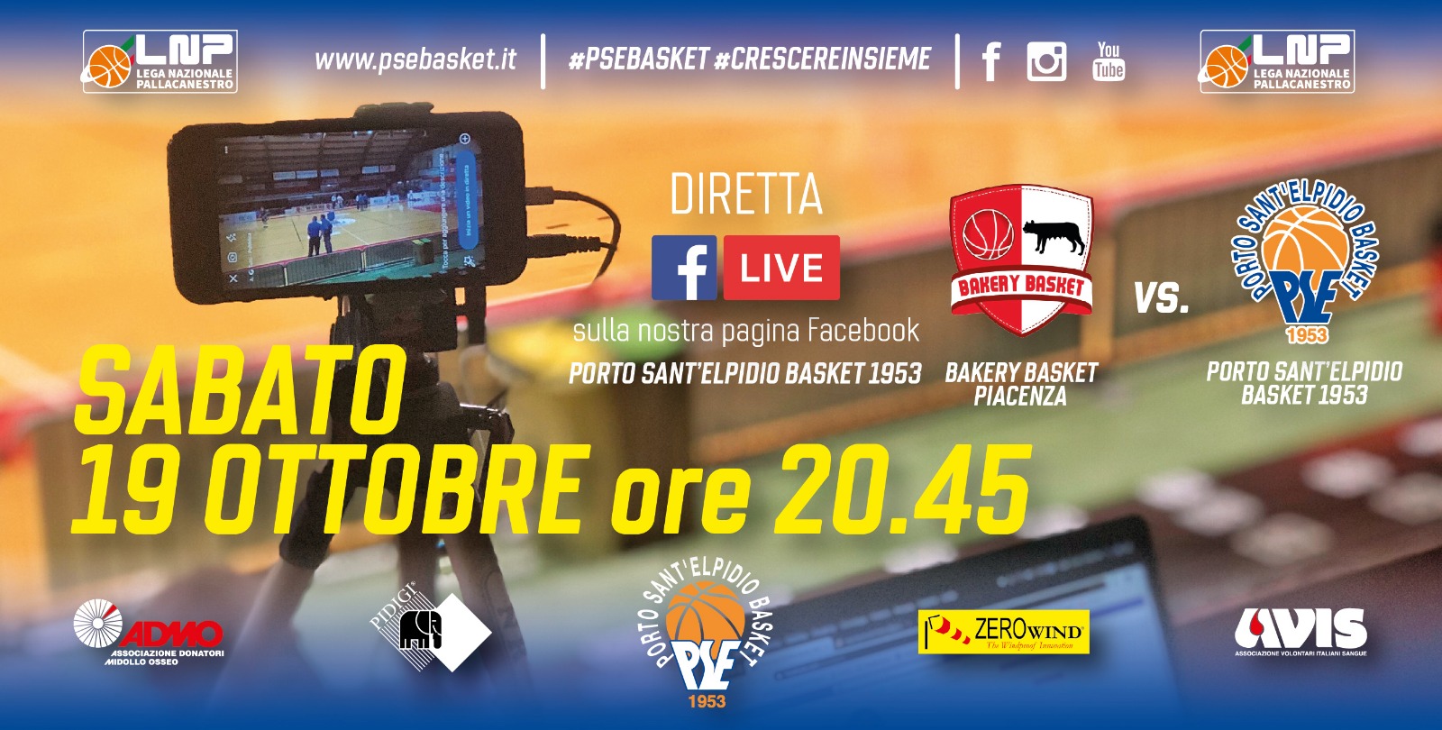 Piacenza - P.S.Elpidio Basket in diretta su facebook